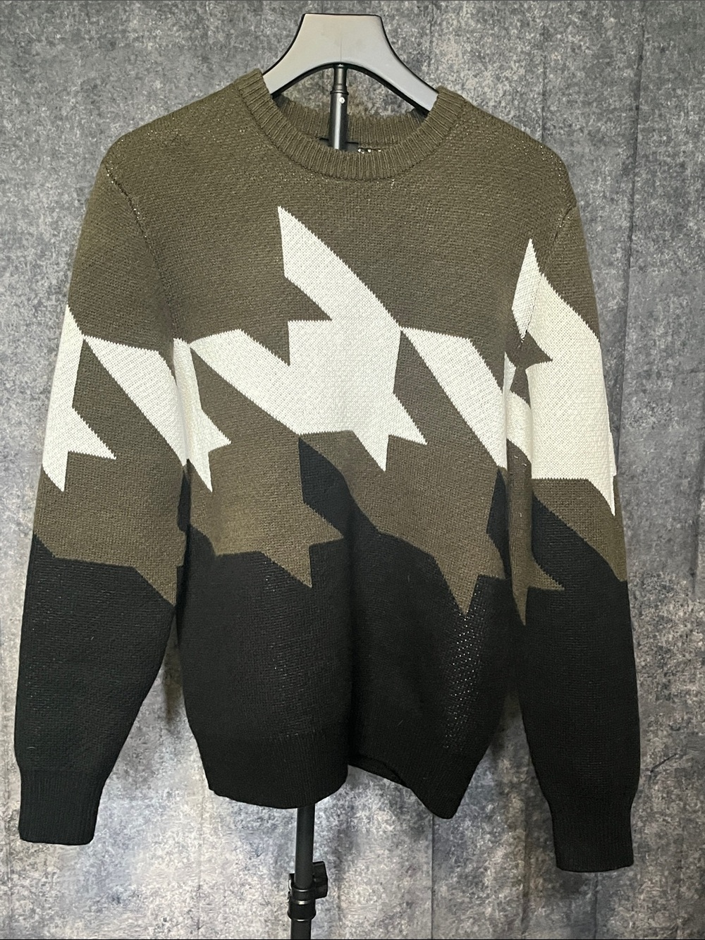 Armani Exchange Olive Black White Abstract Crewneck Sweater